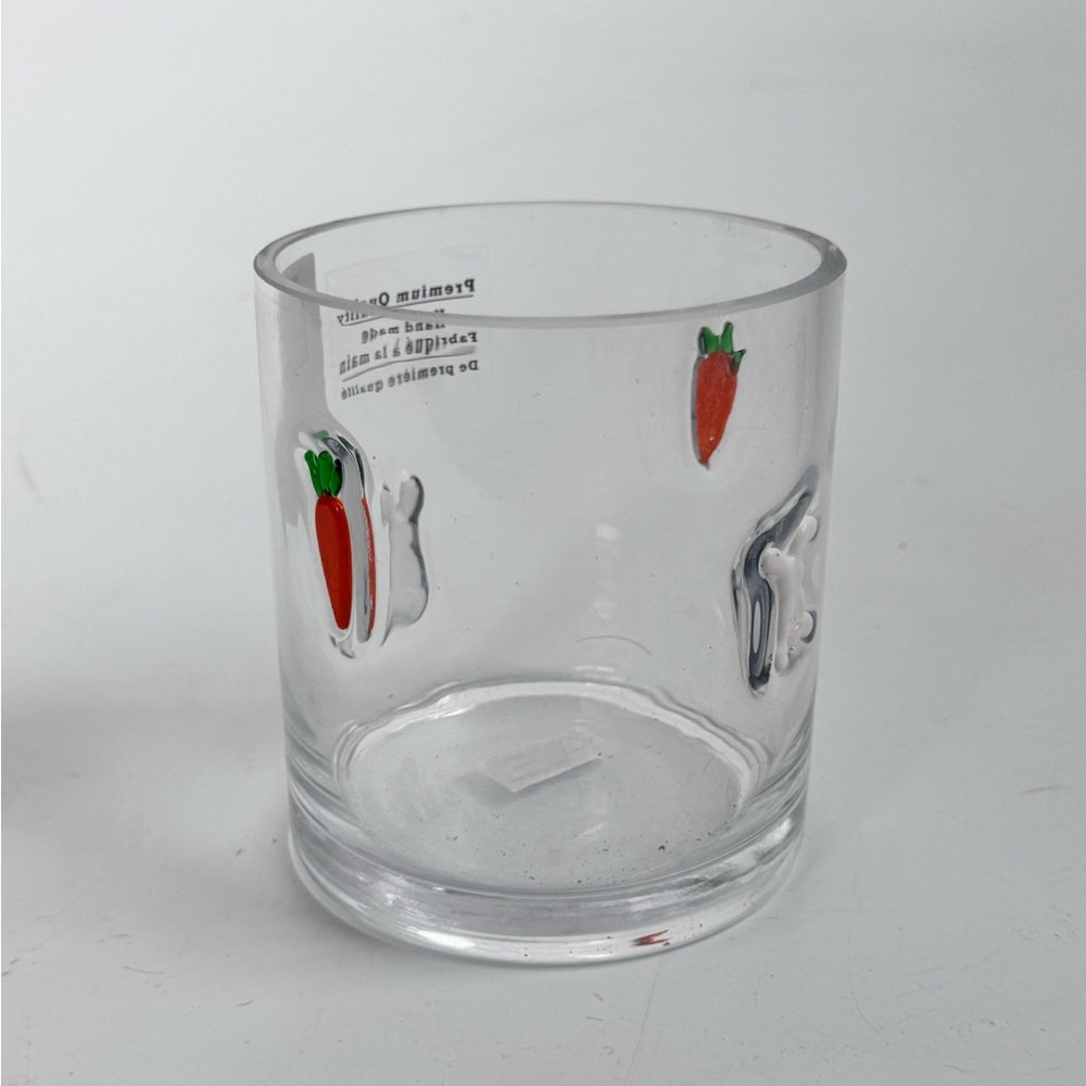 Clear Glass Tumbler/Container with Carrot and Rabbit Design